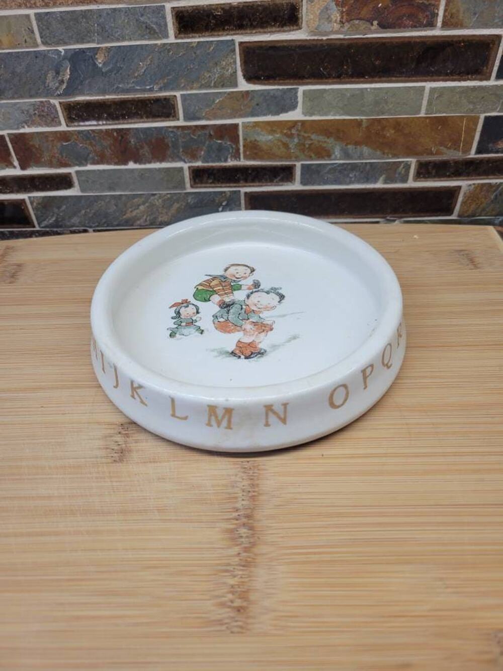 Antique Porcelain Childs Alphabet Bowl Vintage Nursery ABC Baby Dish 7"